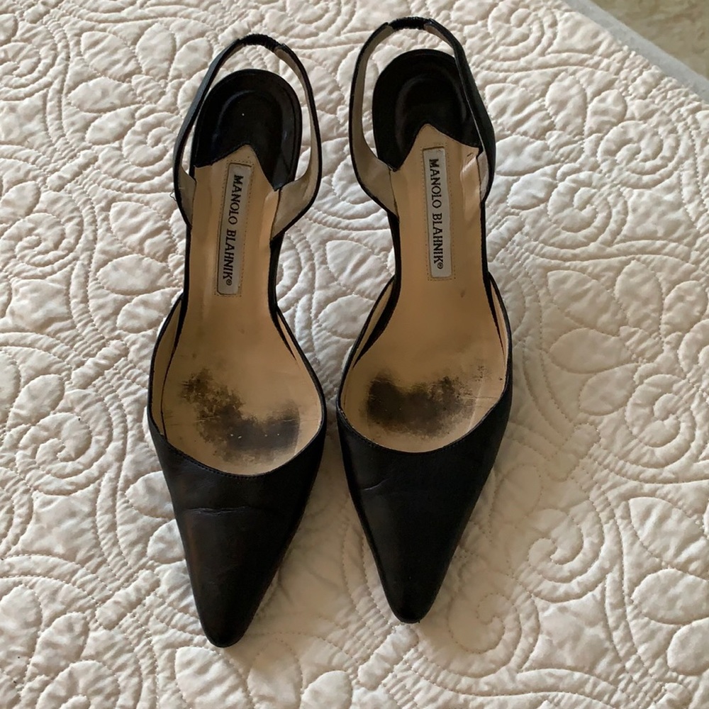 Manolo Blahnik black sling back heels
